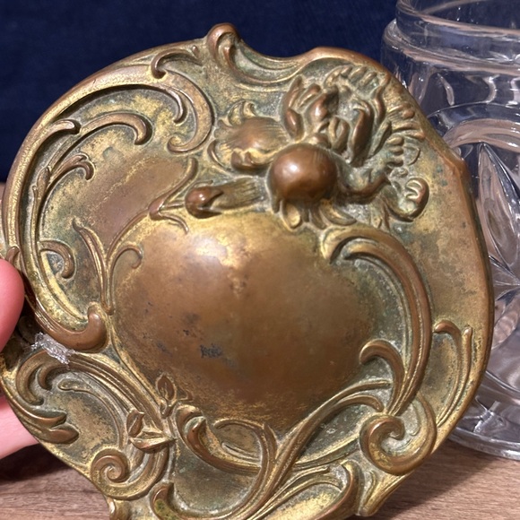 Vintage-Style Clear Cut Glass Jar with Gold Decorative Lid - Picture 2 of 4